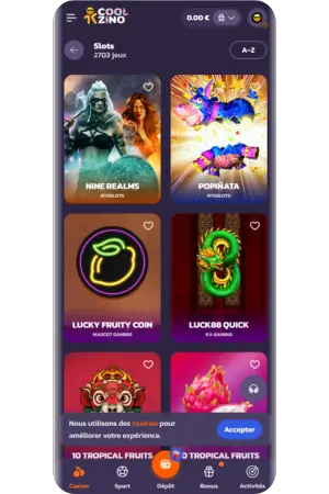 Jeux slots Coolzino France machines sous catalogue