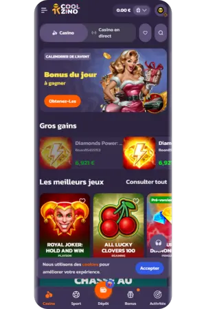 Page principale Coolzino casino interface accueil France